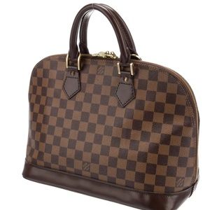 Louis Vuitton Alma Authentic in Damier Ebene print with Red fabric interior